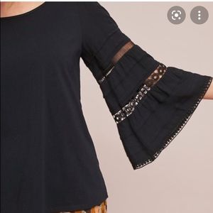 Black boho Anthropologie 3/4 sleeve top